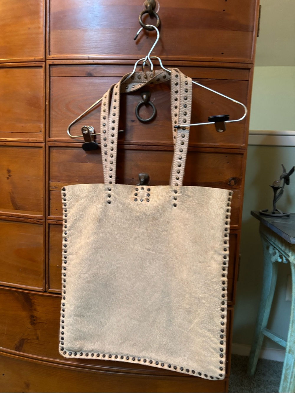 Officina Origi Cream Studded Leather Tote Bag